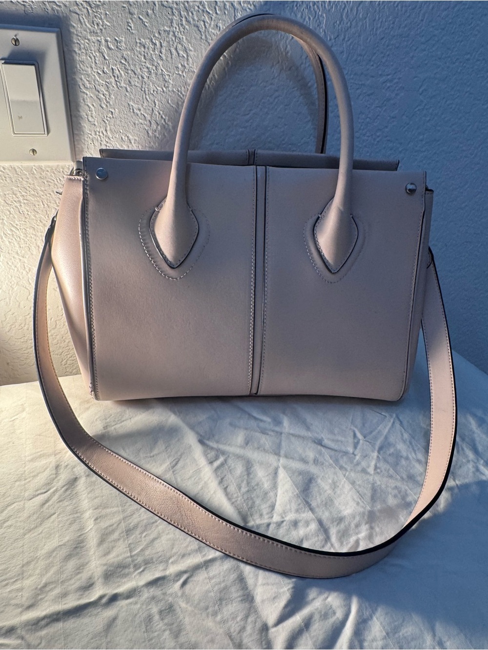 Ivanka Trump Elegant Blush Leather Tote Bag with Removable Strap